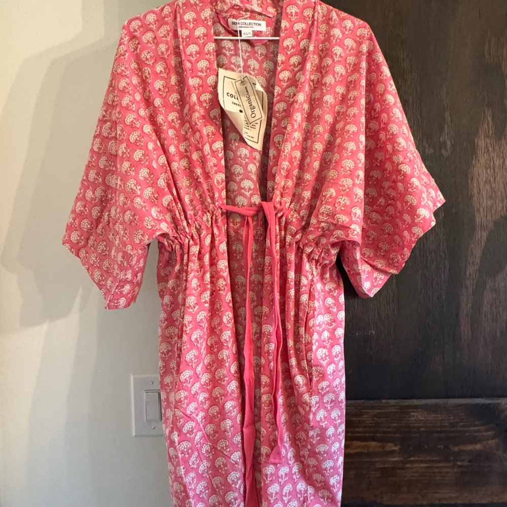 Emerson Fry India Collection Pink Paisley Tie-Front Kimono Robe